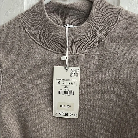 Zara Taupe Short Sleeve Ribbed Crop Top - Picture 4 of 4